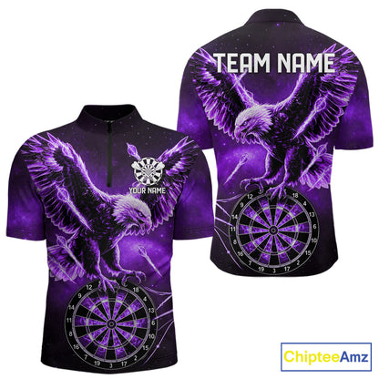 Personalized Purple Dartboard Galaxy Eagle Darts Shirt For Men, Darts Team Jersey Polo & 1/4 Zip TDM6485