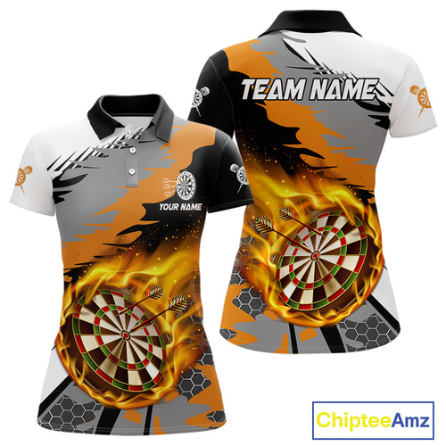 Orange Dartboard Fire Flame Paint Splash Dart Shirt Polo & 1/4 Zip For Women Custom Dart Team Jersey TDM4173