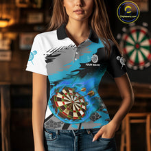 Load image into Gallery viewer, Blue Dartboard Fire Flame Paint Splash Dart Shirt Polo &amp; 1/4 Zip For Women Custom Dart Team Jersey TDM4174