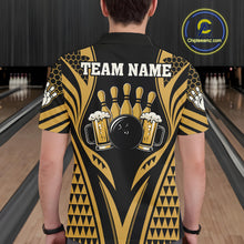 Load image into Gallery viewer, Man Wearing Black And Gold Tribal Beer Bowling Polo Shirt Back View Bowling Team Jersey