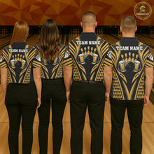 Load image into Gallery viewer, Bowling Team Wearing Black And Gold Tribal Beer Bowling Polo Shirts Back View
