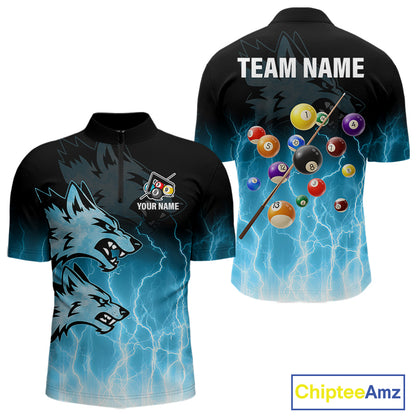 Custom Billiard Shirt For Men –  Blue Thunder Lightning Wolf Pool Balls Team Jersey Polo & 1/4 Zip TDM4558