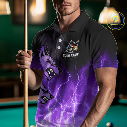 Custom Billiard Shirt For Men, Purple Thunder Lightning Wolf Pool Balls Team Jersey Polo & 1/4 Zip TDM4559