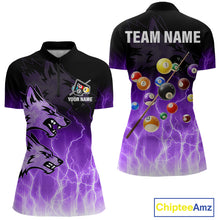 Load image into Gallery viewer, Custom Billiard Shirt For Women, Purple Thunder Lightning Wolf Pool Balls Team Jersey Polo &amp; 1/4 Zip TDM4559