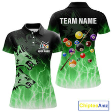Load image into Gallery viewer, Custom Billiard Shirt For Women, Green Thunder Lightning Wolf Pool Balls Team Jersey Polo &amp; 1/4 Zip TDM4560