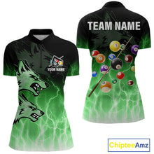 Load image into Gallery viewer, Custom Billiard Shirt For Women, Green Thunder Lightning Wolf Pool Balls Team Jersey Polo &amp; 1/4 Zip TDM4560
