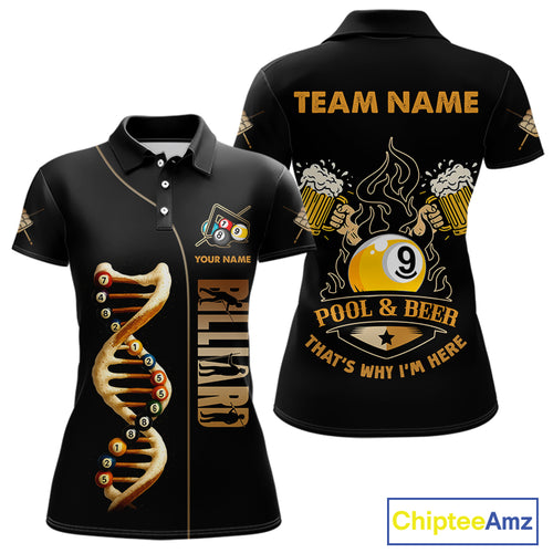 Funny DNA Billiard Shirt For Women Custom 9 Ball Pool & Beer That's Why I'M Here Team Jersey TDM4564