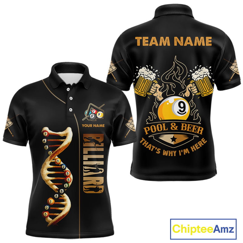 Funny DNA Billiard Shirt For Men Custom 9 Ball Pool & Beer That's Why I'M Here Team Jersey TDM4564