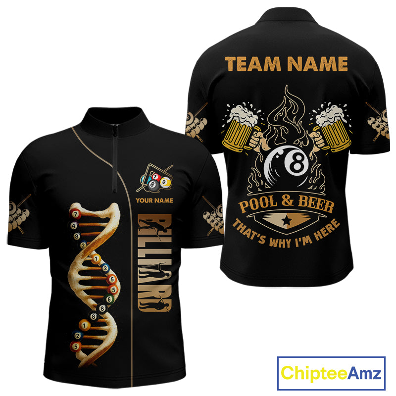 Funny DNA Billiard Shirt For Men Custom 8 Ball Pool & Beer That's Why I'M Here Team Jersey TDM4565