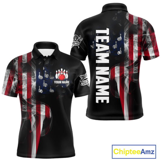 Personalized Smoke American Flag Bowling Jersey For Men Custom Patriotic Bowling Team Shirts TDM7213
