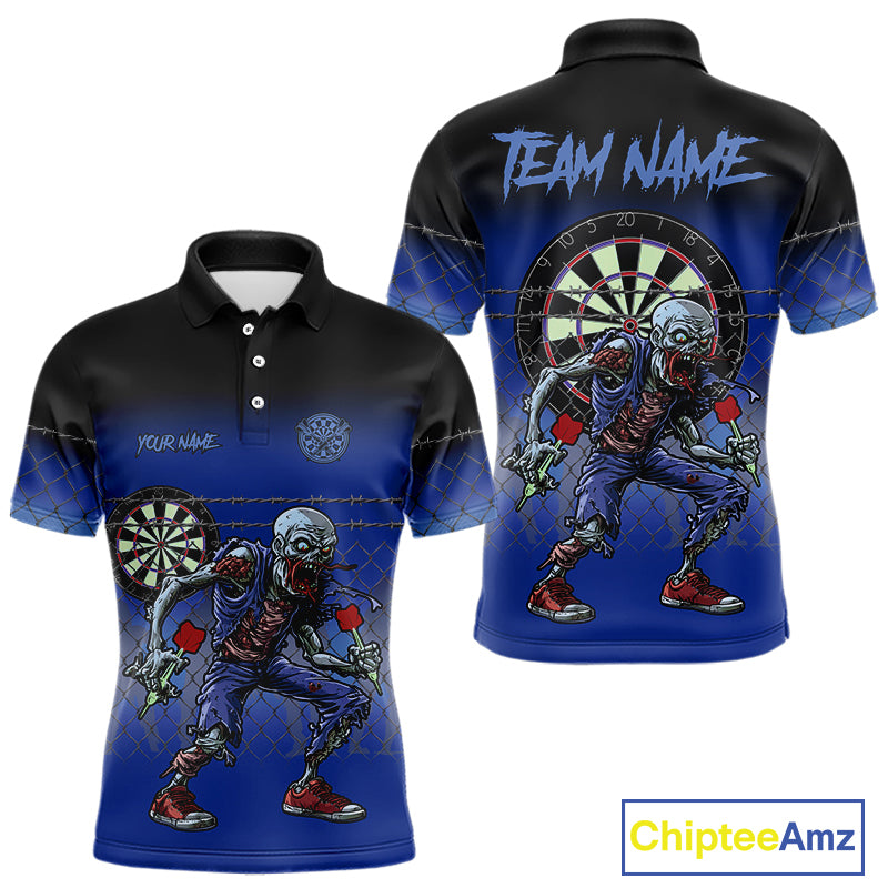 Custom Zombie Blue Dart Shirt With Pocket Option For Men, Dart Team Jerseys TDM4771
