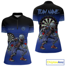 Load image into Gallery viewer, Custom Zombie Blue Dart Shirt With Pocket Option For Women, Dart Team Jerseys TDM4771