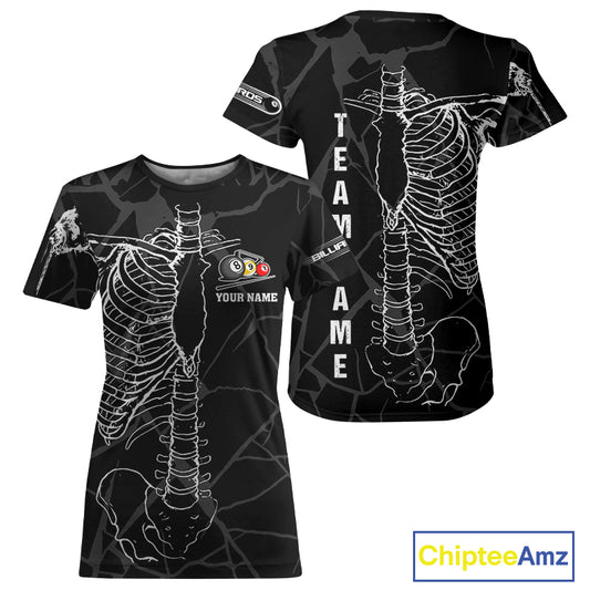 White Skeleton Custom Billiard T-Shirt For Women, Funny Pool Team Shirts, Billiard Gifts TDM2723