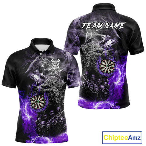 Personalized Wolf And Skull Smoke Purple Mens Dart Shirts Custom Dart Jerseys Team Polo & 1/4 Zip TDM5184