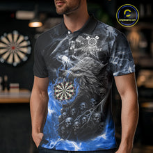 Load image into Gallery viewer, Personalized Wolf And Skull Smoke Blue Mens Dart Shirts Custom Dart Jerseys Team Polo &amp; 1/4 Zip TDM5186