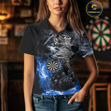 Load image into Gallery viewer, Personalized Wolf And Skull Smoke Blue Womens Dart Shirts Custom Dart Jerseys Team Polo &amp; 1/4 Zip TDM5186