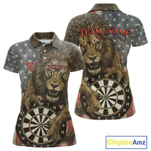 Load image into Gallery viewer, Personalized Vintage American Flag Lion Darts Shirt For Women, Patriotic Dart Team Jerseys TDM5188