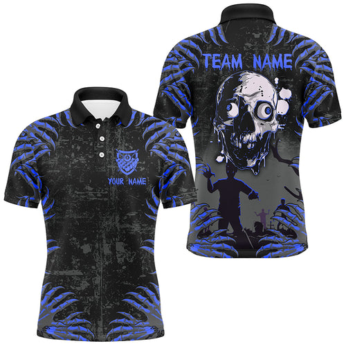 Funny Skull Claw Pattern Custom Men Billiard Shirts, Grunge Blue Black Cool Billiard Jerseys TDM3202