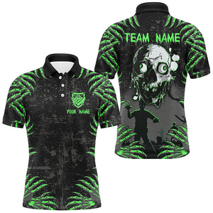 Funny Skull Claw Pattern Custom Men Billiard Shirts, Grunge Green Black Cool Billiard Jerseys TDM3203