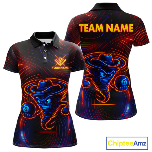 Funny Neon Tornado 8 Ball Billiard Shirt For Women Custom Pool Team Jersey Polo & 1/4 Zip TDM5445