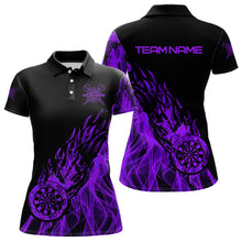 Load image into Gallery viewer, Black And Purple Dartboard Fire Flame Darts Polo, Quarter Zip Custom Dart Shirt For Women Dart Jersey TDM3409