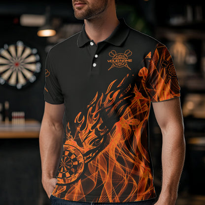 Black And Orange Dartboard Fire Flame Darts Polo, Quarter Zip Custom Dart Shirt For Men Dart Jersey TDM3410
