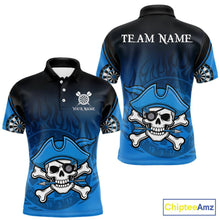 Load image into Gallery viewer, Black And Blue Funny Pirate Flame Skull Darts Shirt For Men Custom Dart Jersey Team Polo, 1/4 Zip TDM5703