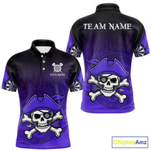 Load image into Gallery viewer, Black Purple Funny Pirate Flame Skull Darts Shirt For Men Custom Dart Jerseys Team Polo &amp; 1/4 Zip TDM5704