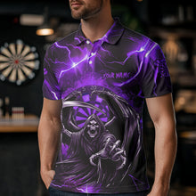 Load image into Gallery viewer, Personalized Purple Death Skeleton Custom Thunder Lightning Men Dart Shirts, 3D Darts Team Jerseys TDM3550