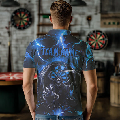 Personalized Blue Grim Reaper Custom Thunder Lightning Men Dart Shirts, 3D Darts Team Jerseys TDM3551