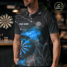 Load image into Gallery viewer, Custom Lightning Flame Darts Shirt For Men, Darts Jersey Pocket Option|Blue TDM5913