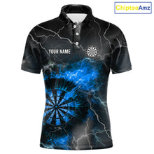 Load image into Gallery viewer, Custom Lightning Flame Darts Shirt For Men, Darts Jersey Pocket Option|Blue TDM5913