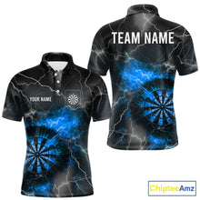Load image into Gallery viewer, Custom Lightning Flame Darts Shirt For Men, Darts Jersey Pocket Option|Blue TDM5913