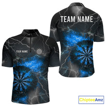 Load image into Gallery viewer, Custom Lightning Flame Darts Shirt For Men, Darts Jersey Pocket Option|Blue TDM5913