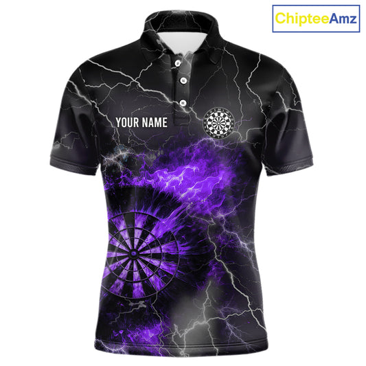 Custom Lightning Flame Purple Dart Shirt For Men, Darts Jersey Pocket Option TDM5914