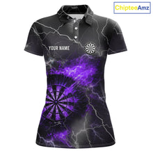 Load image into Gallery viewer, Custom Lightning Flame Purple Dart Shirt For Women, Darts Jersey Pocket Option TDM5914