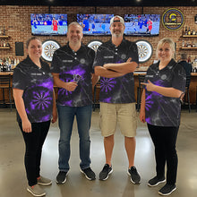 Load image into Gallery viewer, Custom Lightning Flame Purple Dart Shirt For Men, Darts Jersey Pocket Option TDM5914
