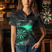 Load image into Gallery viewer, Custom Turquoise Flame Lightning Darts Shirt With Pocket Option For Women TDM5915