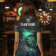 Load image into Gallery viewer, Custom Turquoise Flame Lightning Darts Shirt With Pocket Option For Women TDM5915