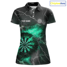 Load image into Gallery viewer, Custom Turquoise Flame Lightning Darts Shirt With Pocket Option For Women TDM5915