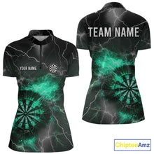Load image into Gallery viewer, Custom Turquoise Flame Lightning Darts Shirt With Pocket Option For Women TDM5915