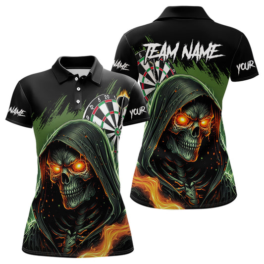 Personalized Green Grim Reaper Fire Dart Shirts For Women Custom Skull Dart Jersey Polo & 1/4 Zip TDM3711
