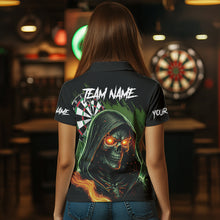 Load image into Gallery viewer, Personalized Green Death Skeleton Fire Dart Shirts For Women Custom Skull Dart Jersey Polo &amp; 1/4 Zip TDM3711