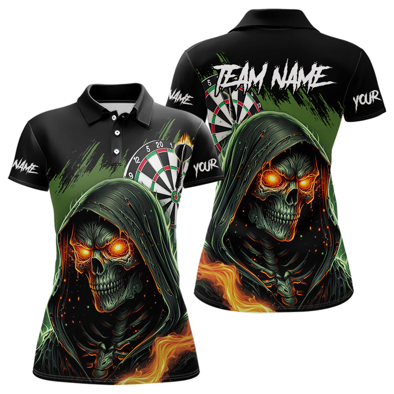 Personalized Green Death Skeleton Fire Dart Shirts For Women Custom Skull Dart Jersey Polo & 1/4 Zip TDM3711