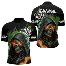 Load image into Gallery viewer, Personalized Green Death Skeleton Fire Dart Shirts For Men Custom Skull Dart Jersey Polo &amp; 1/4 Zip TDM3711