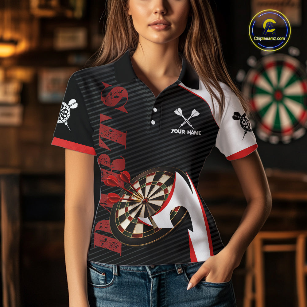 Personalized Darts Polo & Quater Zip For Women Custom Darts Tournament Team Jersey |Red TDM6067
