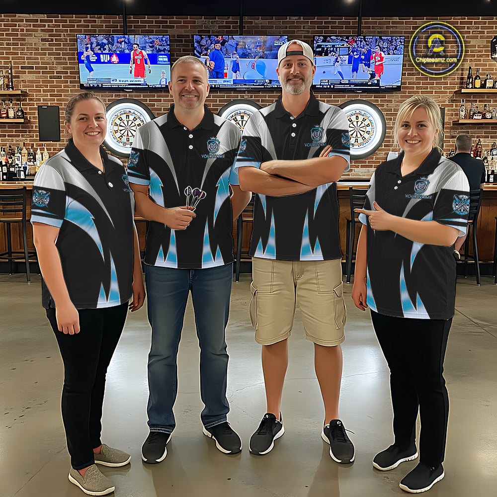 Personalized Crown Darts Shirt For Men Custom Darts Tournament Jersey Team Polo & 1/4 Zip |Blue TDM6316