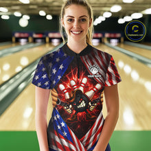 Load image into Gallery viewer, Glowing American Flag Funny Bowling Shirt For Women Custom Patriotic Bowling Jersey Polo &amp; 1/4 Zip TDM6319