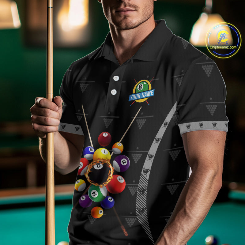 Custom Black Billiard Jerseys Polo & Quarter Zip For Men, 8 Ball Pool Billiard Team Shirts TDM3979