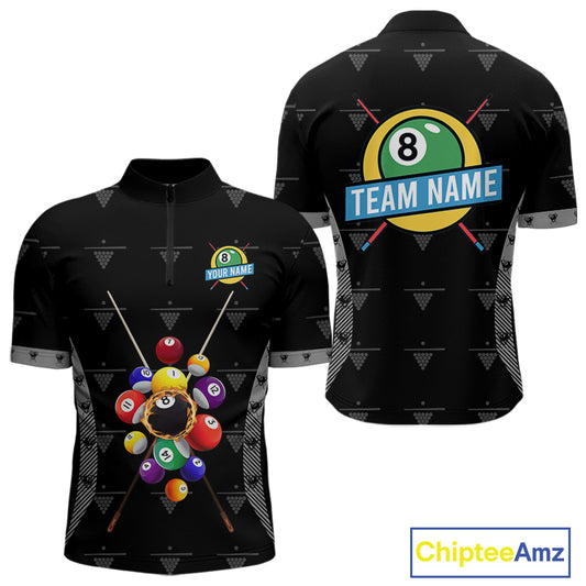 Custom Black Billiard Jerseys Polo & Quarter Zip For Men, 8 Ball Pool Billiard Team Shirts TDM3979